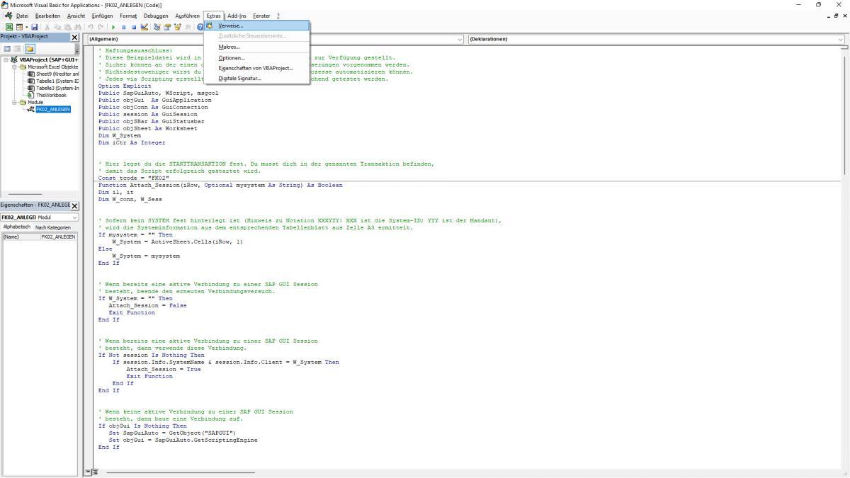SAP GUI Scripting API in Microsoft Excel aktivieren